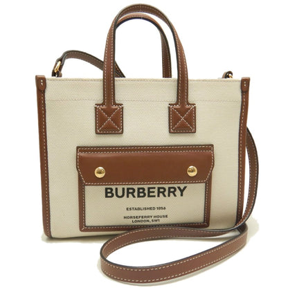 BURBERRY バーバリー ミニフレヤトート 8044141 トートバッグ キャンバスxレザー ナチュラル ブラウン レディース /253611【中古】