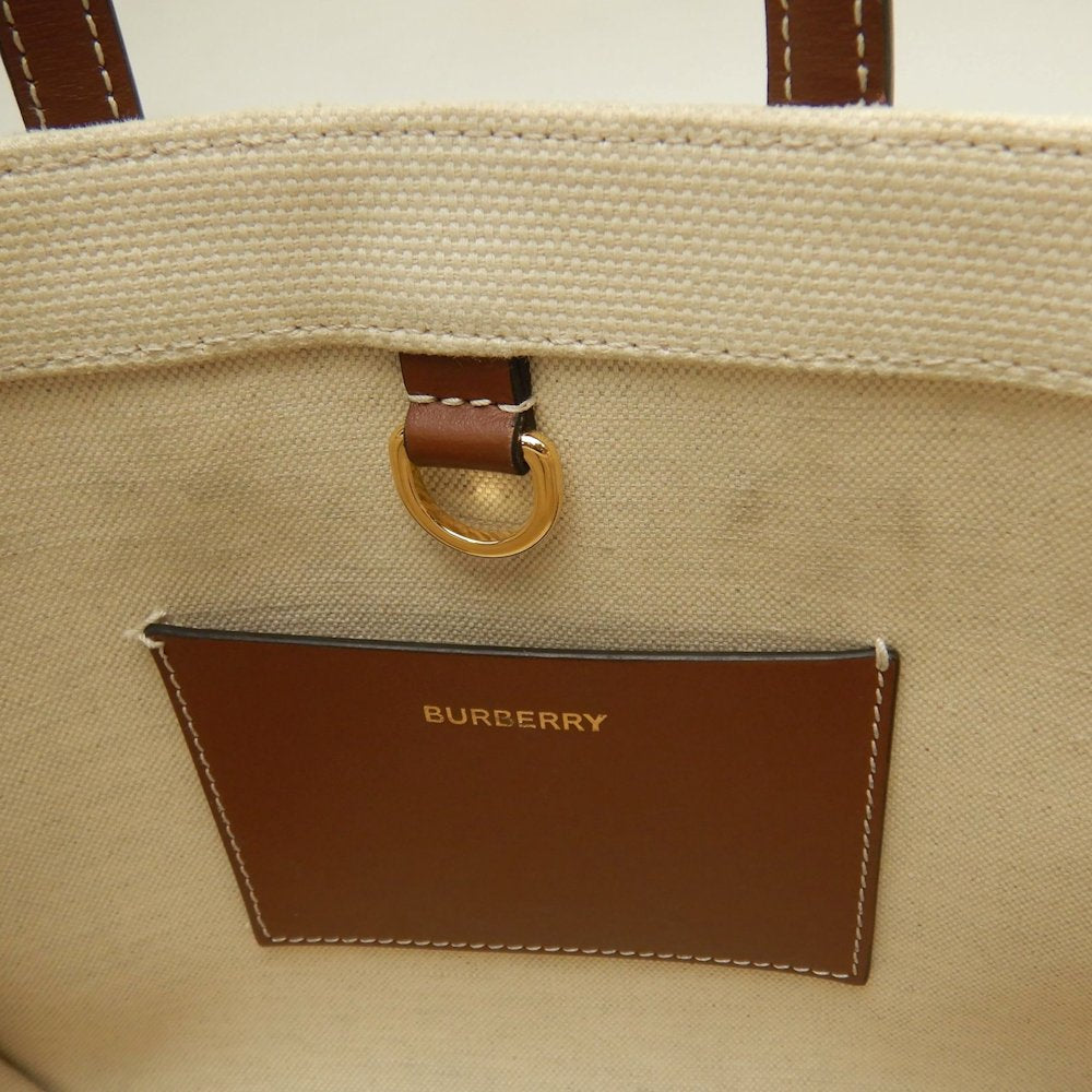 BURBERRY バーバリー ミニフレヤトート 8044141 トートバッグ キャンバスxレザー ナチュラル ブラウン レディース /253611【中古】