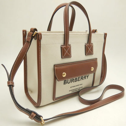 BURBERRY バーバリー ミニフレヤトート 8044141 トートバッグ キャンバスxレザー ナチュラル ブラウン レディース /253611【中古】