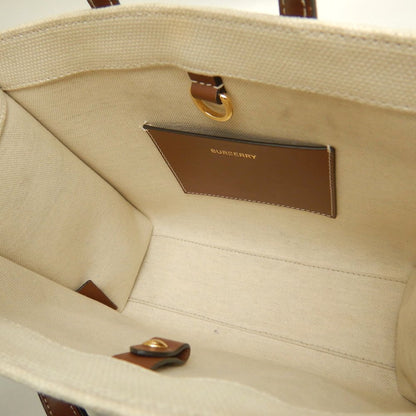 BURBERRY バーバリー ミニフレヤトート 8044141 トートバッグ キャンバスxレザー ナチュラル ブラウン レディース /253611【中古】