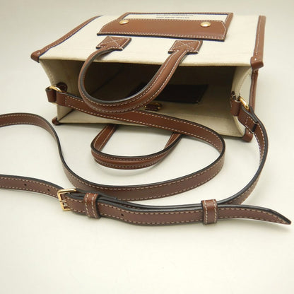 BURBERRY バーバリー ミニフレヤトート 8044141 トートバッグ キャンバスxレザー ナチュラル ブラウン レディース /253611【中古】
