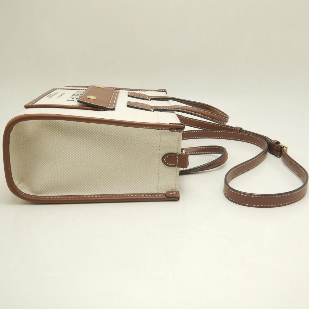 BURBERRY バーバリー ミニフレヤトート 8044141 トートバッグ キャンバスxレザー ナチュラル ブラウン レディース /253611【中古】