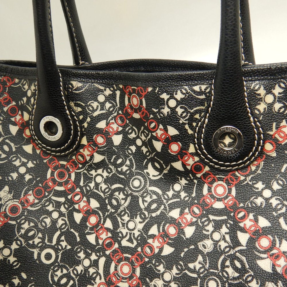 CHANEL シャネル ココトラベル A36181 トートバッグ PVCコーティングキャンバスxレザー ブラック レッド レディース /253616【中古】