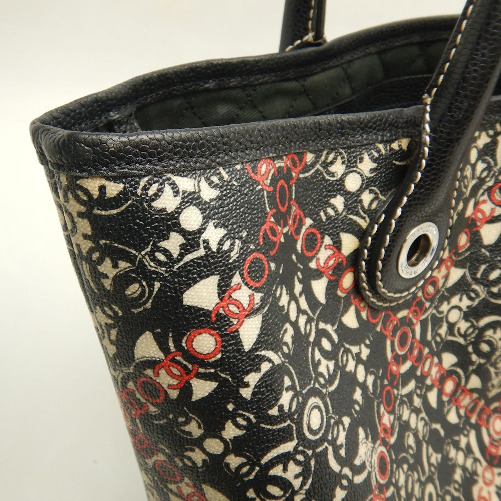 CHANEL シャネル ココトラベル A36181 トートバッグ PVCコーティングキャンバスxレザー ブラック レッド レディース /253616【中古】