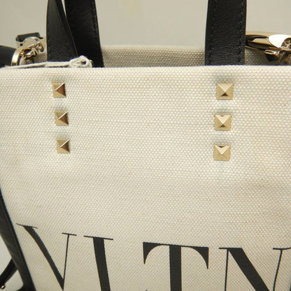 Valentino Garavani ヴァレンティノ ガラヴァーニ 2WAYトートバッグ VITNロゴ XW2B0K 37FWB キャンバスxレザー ホワイト ブラック レディース /253646【中古】