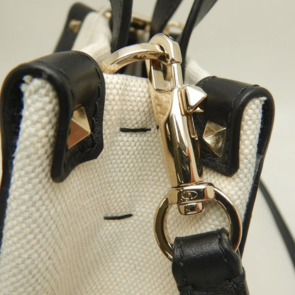 Valentino Garavani ヴァレンティノ ガラヴァーニ 2WAYトートバッグ VITNロゴ XW2B0K 37FWB キャンバスxレザー ホワイト ブラック レディース /253646【中古】