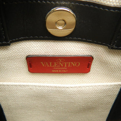 Valentino Garavani ヴァレンティノ ガラヴァーニ 2WAYトートバッグ VITNロゴ XW2B0K 37FWB キャンバスxレザー ホワイト ブラック レディース /253646【中古】