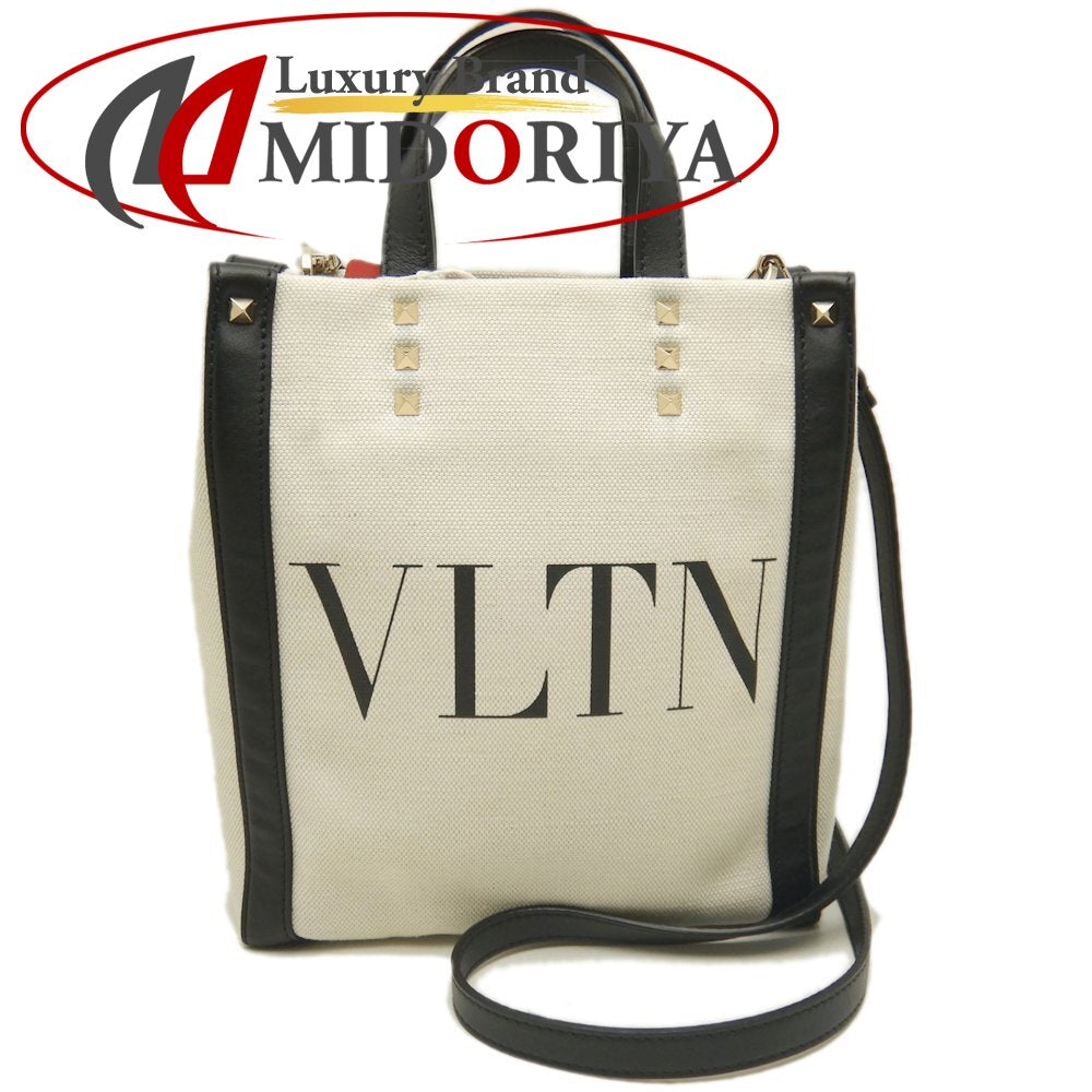 Valentino Garavani ヴァレンティノ ガラヴァーニ 2WAYトートバッグ VITNロゴ XW2B0K 37FWB キャンバスxレザー ホワイト ブラック レディース /253646【中古】