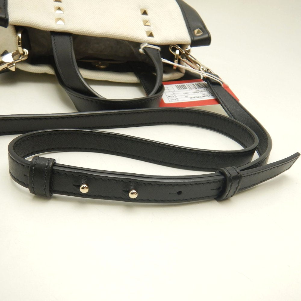 Valentino Garavani ヴァレンティノ ガラヴァーニ 2WAYトートバッグ VITNロゴ XW2B0K 37FWB キャンバスxレザー ホワイト ブラック レディース /253646【中古】