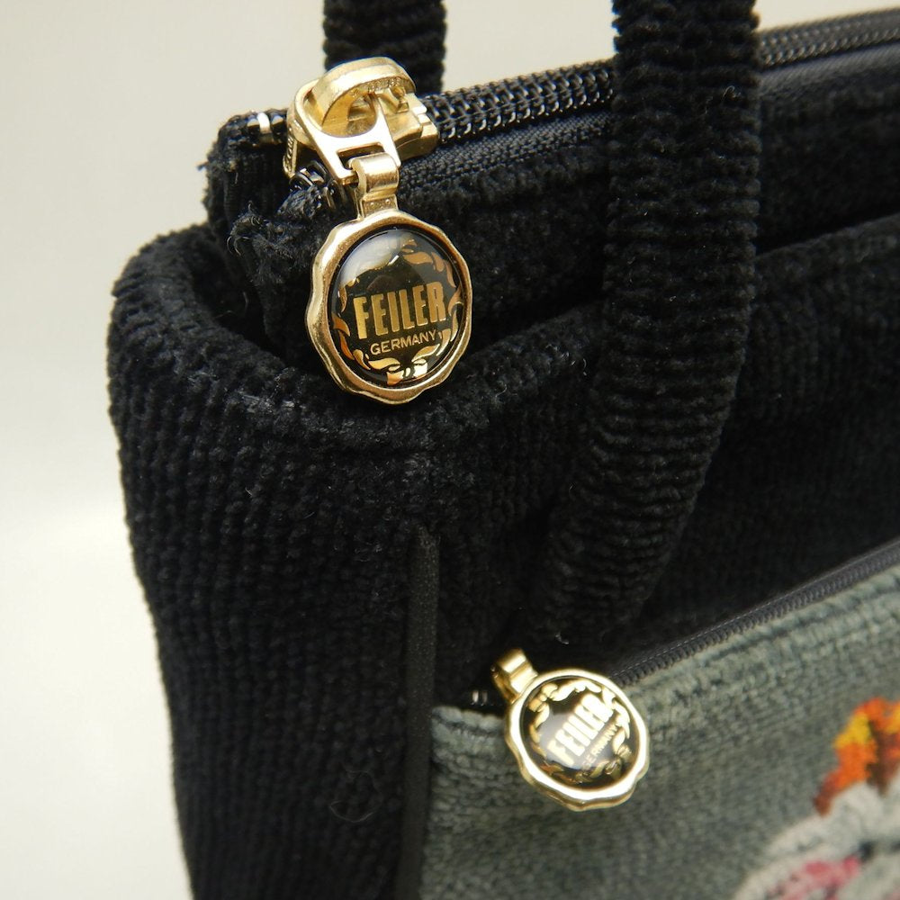 FEILER フェイラー シュニール織り 花柄 トートバッグ コットン ブラック レディース /253683【中古】