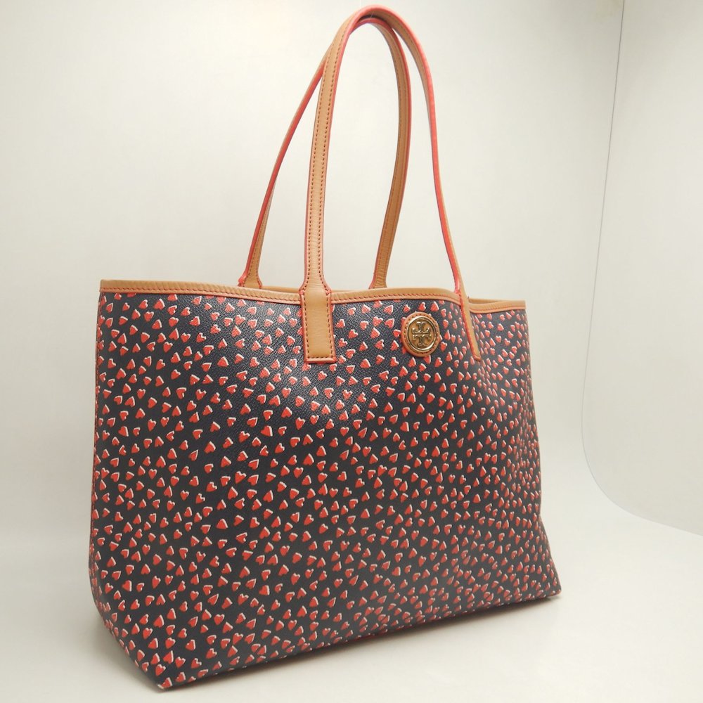 Tory Burch トリーバーチ ハート総柄 トートバッグ PVCコーティングキャンバス レッド ブラック レディース /253695【中古】