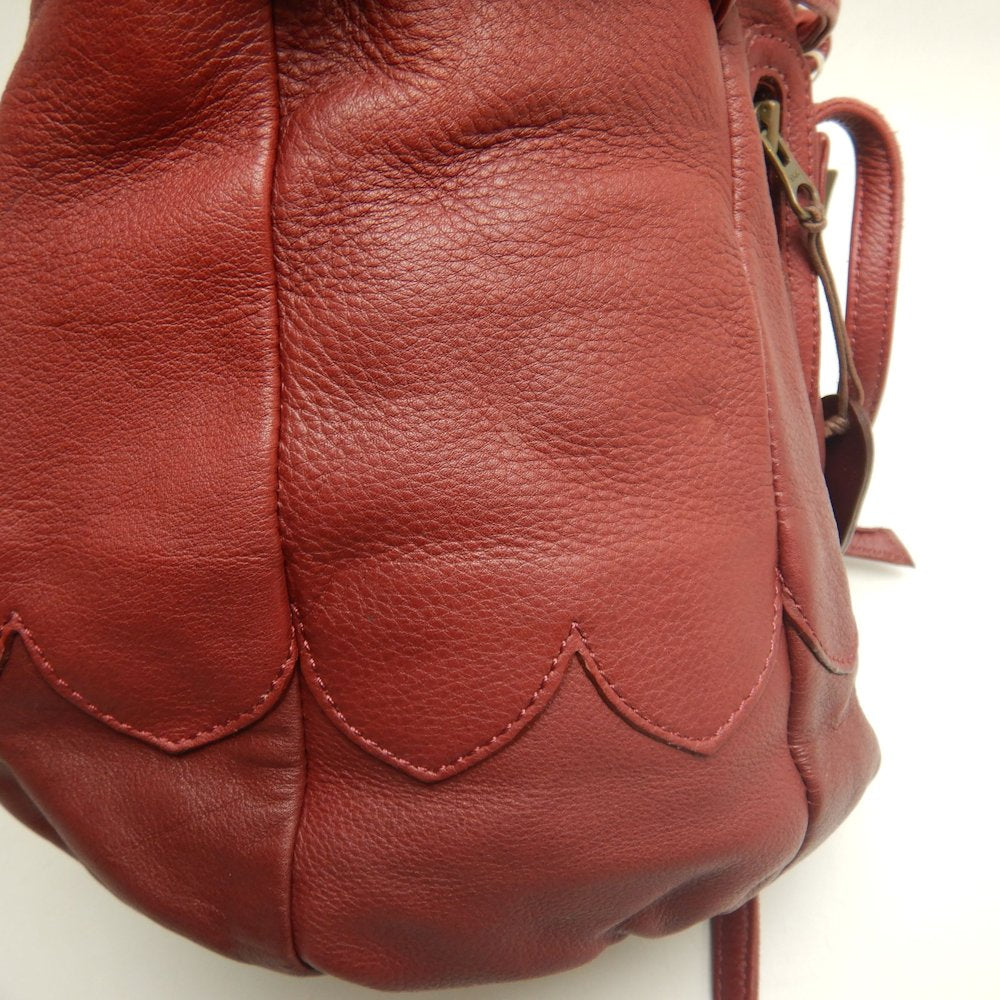 AOYAMA IBIZA 青山イビサ 巾着ショルダー 型押し 8360-00360 ショルダーバッグ レザー ワインレッド レディース /253701【中古】