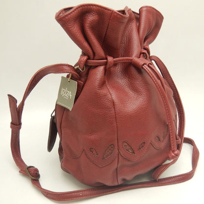 AOYAMA IBIZA 青山イビサ 巾着ショルダー 型押し 8360-00360 ショルダーバッグ レザー ワインレッド レディース /253701【中古】