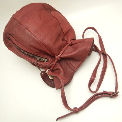 AOYAMA IBIZA 青山イビサ 巾着ショルダー 型押し 8360-00360 ショルダーバッグ レザー ワインレッド レディース /253701【中古】