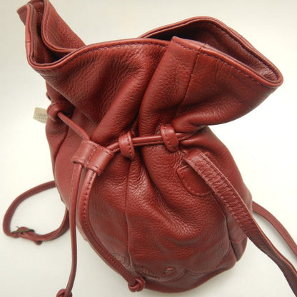 AOYAMA IBIZA 青山イビサ 巾着ショルダー 型押し 8360-00360 ショルダーバッグ レザー ワインレッド レディース /253701【中古】