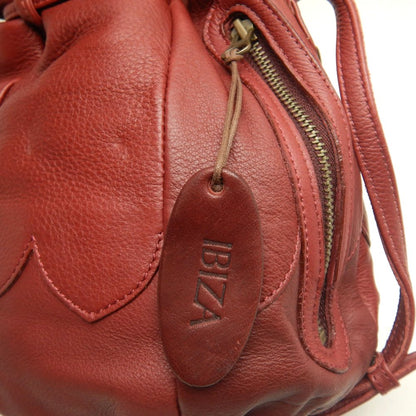 AOYAMA IBIZA 青山イビサ 巾着ショルダー 型押し 8360-00360 ショルダーバッグ レザー ワインレッド レディース /253701【中古】