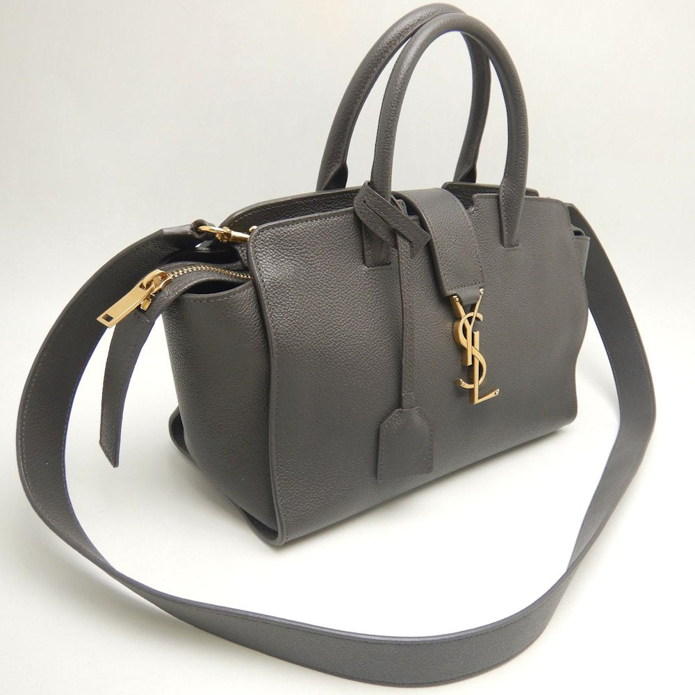 SAINT LAURENT サンローラン ダウンタウンベイビー カバス 635346 ハンドバッグ レザー グレー レディース /253715【中古】