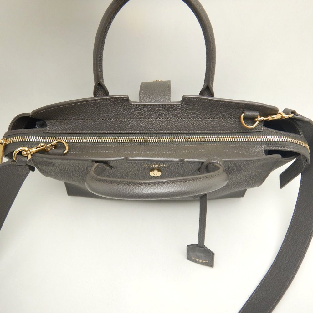 SAINT LAURENT サンローラン ダウンタウンベイビー カバス 635346 ハンドバッグ レザー グレー レディース /253715【中古】