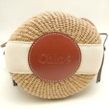 Chloe クロエ ウッディ スモールバスケット CHC22SS381G55101 ショルダーバッグ フェアトレードペーパー xキャンバスxレザー ナチュラル レディース /253786【中古】