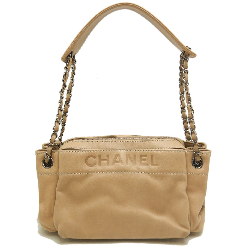 CHANEL シャネル チェーンショルダーバッグ ラムスキン ベージュ レディース /253802【中古】