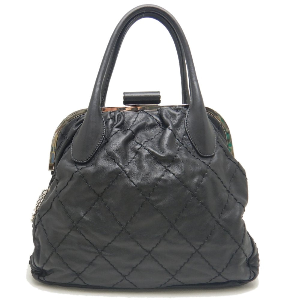 CHANEL シャネル ワイルドステッチ ガマ口 ハンドバッグ ラムスキン ブラック レディース /253803【中古】