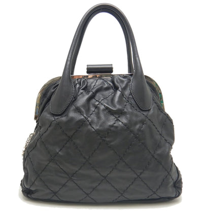 CHANEL シャネル ワイルドステッチ ガマ口 ハンドバッグ ラムスキン ブラック レディース /253803【中古】