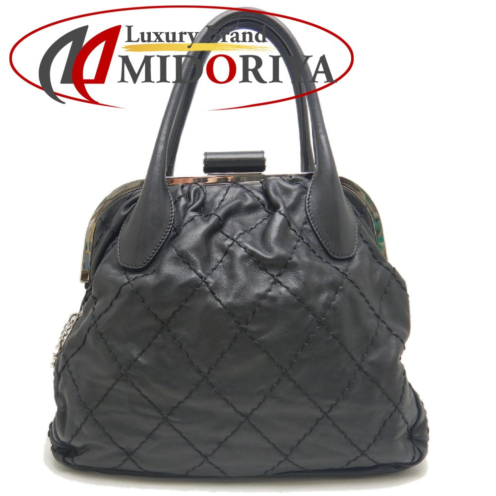 CHANEL シャネル ワイルドステッチ ガマ口 ハンドバッグ ラムスキン ブラック レディース /253803【中古】