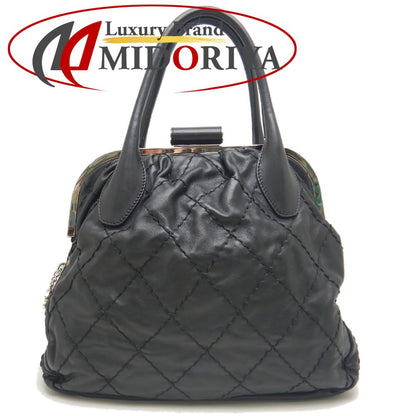CHANEL シャネル ワイルドステッチ ガマ口 ハンドバッグ ラムスキン ブラック レディース /253803【中古】