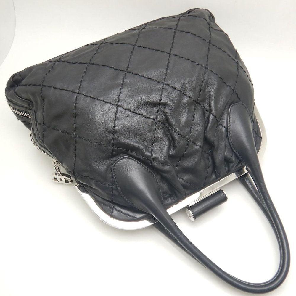CHANEL シャネル ワイルドステッチ ガマ口 ハンドバッグ ラムスキン ブラック レディース /253803【中古】