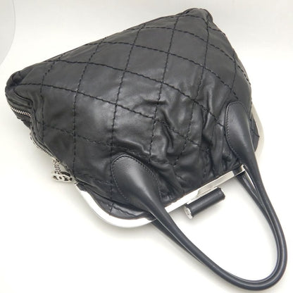 CHANEL シャネル ワイルドステッチ ガマ口 ハンドバッグ ラムスキン ブラック レディース /253803【中古】