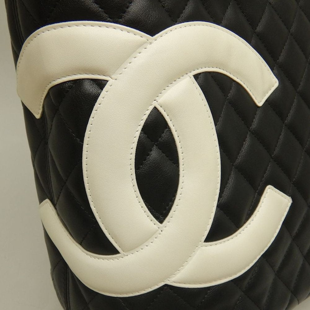 CHANEL シャネル カンボンライン ラージトート A25169 トートバッグ レザー ブラック ホワイト レディース /253825【中古】