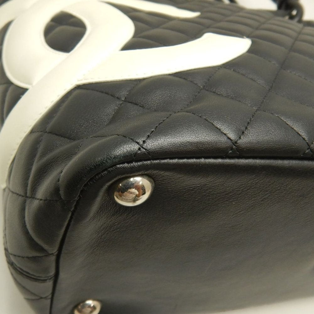 CHANEL シャネル カンボンライン ラージトート A25169 トートバッグ レザー ブラック ホワイト レディース /253825【中古】