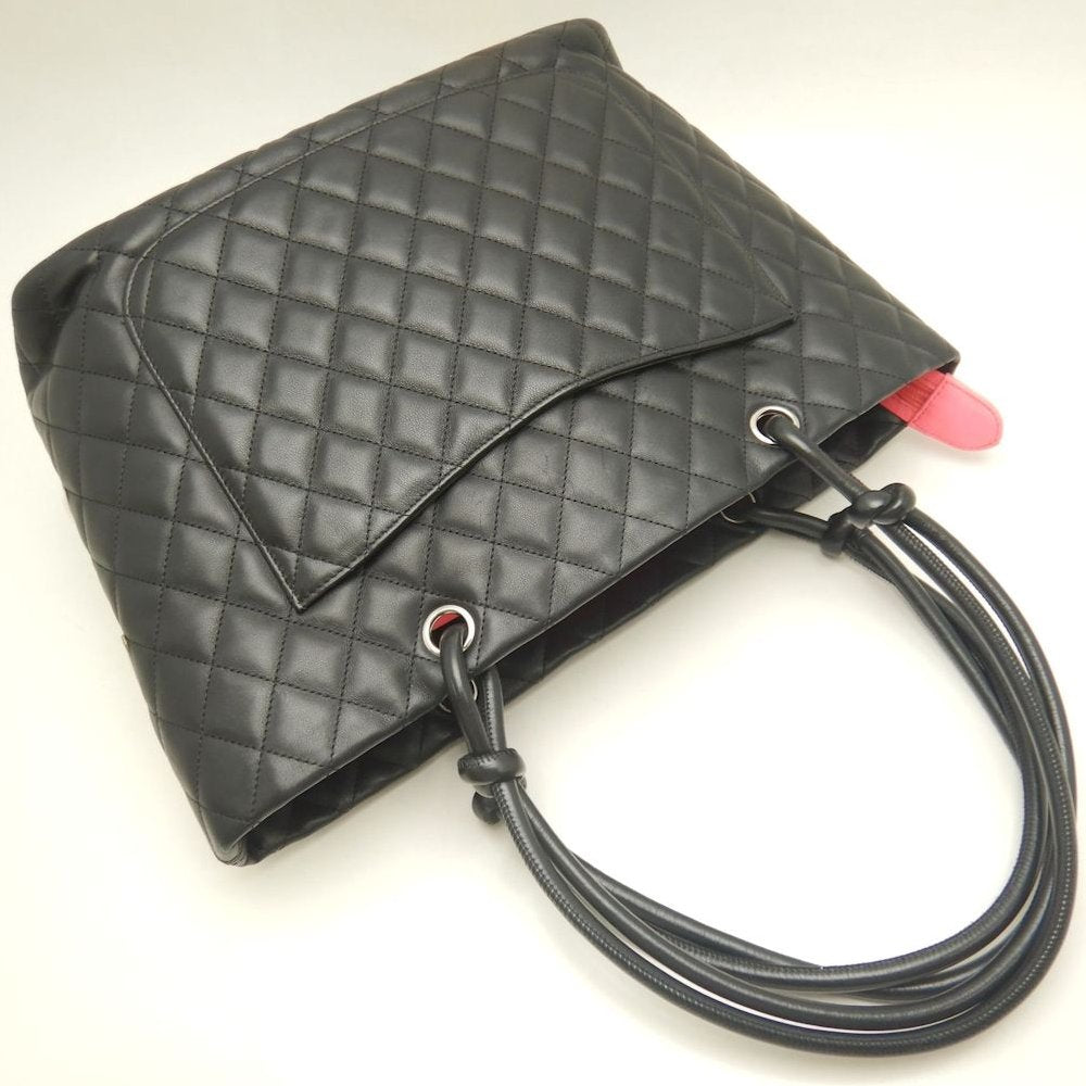 CHANEL シャネル カンボンライン ラージトート A25169 トートバッグ レザー ブラック ホワイト レディース /253825【中古】