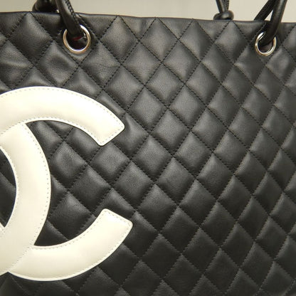 CHANEL シャネル カンボンライン ラージトート A25169 トートバッグ レザー ブラック ホワイト レディース /253825【中古】