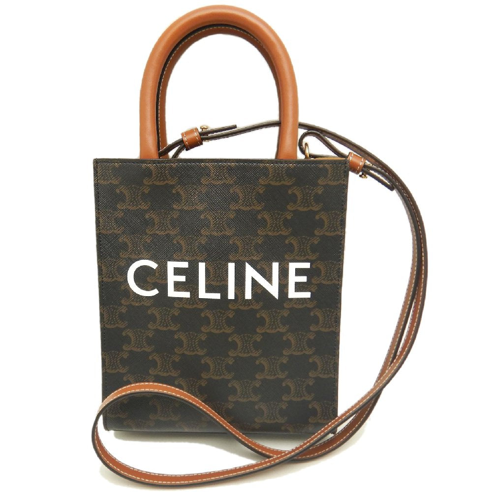 CELINE セリーヌ ミニバーティカルカバ トリオンフ 194372BZK ハンドバッグ コーティングキャンバス タン レディース /253840【中古】