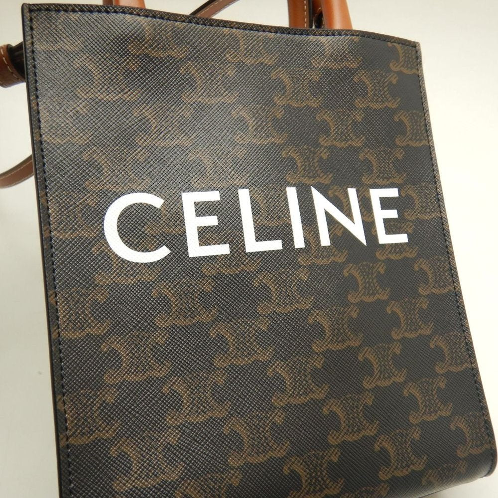 CELINE セリーヌ ミニバーティカルカバ トリオンフ 194372BZK ハンドバッグ コーティングキャンバス タン レディース /253840【中古】