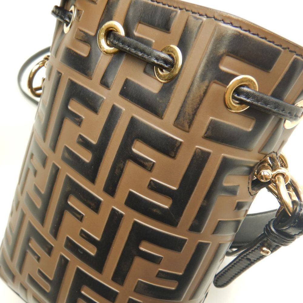 FENDI フェンディ モントレゾールミニ ズッカ 8BS010A659F13VK ショルダーバッグ カーフ ブラウン レディース /253846【中古】