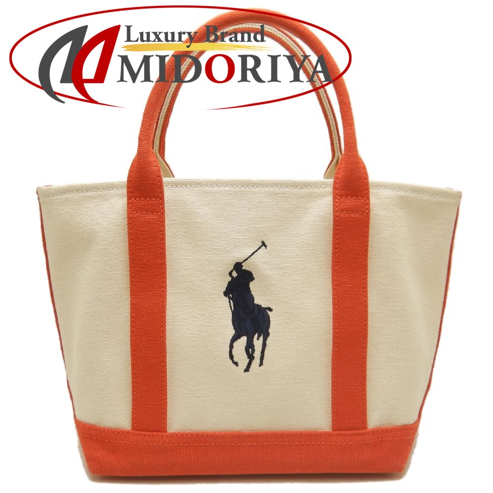 RALPH LAUREN ラルフローレン トートバッグＳ キャンバス ナチュラル オレンジ レディース /253857【中古】