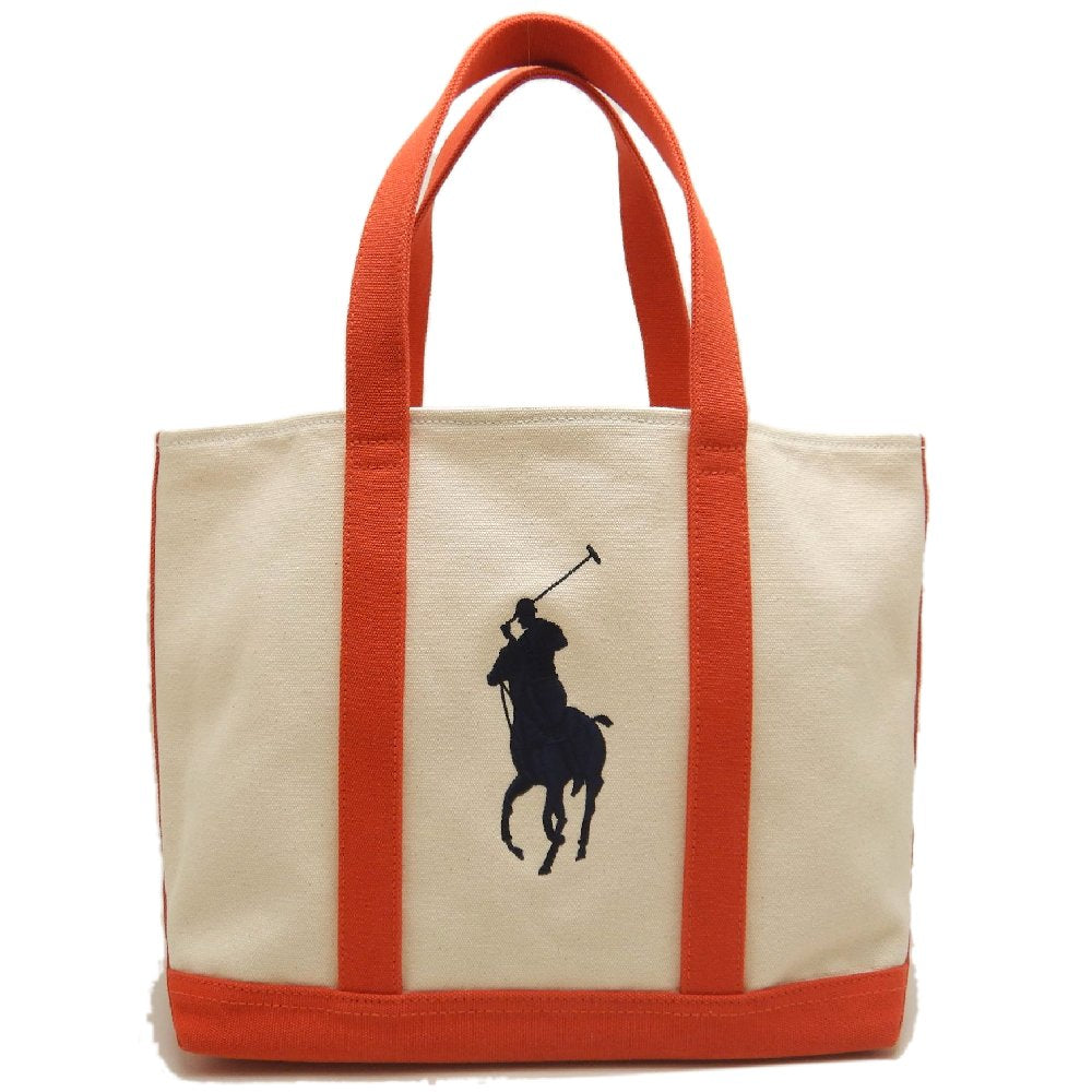 RALPH LAUREN ラルフローレン トートバッグＭ キャンバス ナチュラル オレンジ レディース /253861【中古】