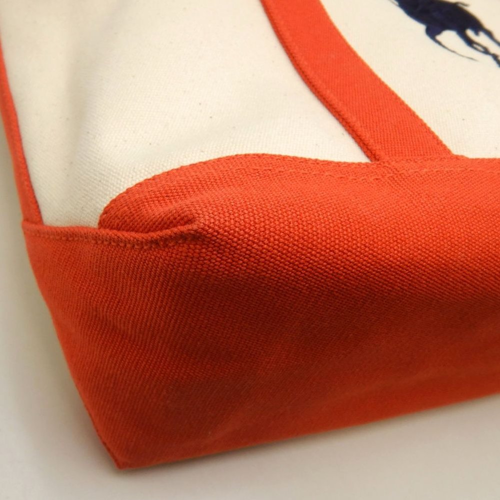 RALPH LAUREN ラルフローレン トートバッグＭ キャンバス ナチュラル オレンジ レディース /253861【中古】