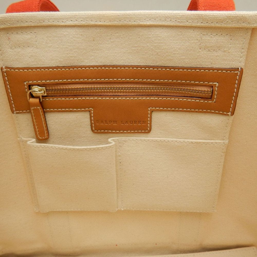 RALPH LAUREN ラルフローレン トートバッグＭ キャンバス ナチュラル オレンジ レディース /253861【中古】
