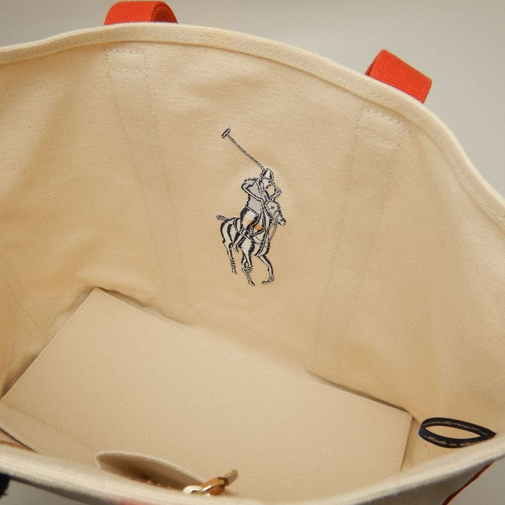 RALPH LAUREN ラルフローレン トートバッグＭ キャンバス ナチュラル オレンジ レディース /253861【中古】