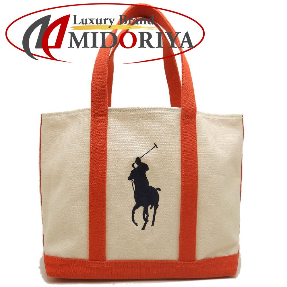 RALPH LAUREN ラルフローレン トートバッグＭ キャンバス ナチュラル オレンジ レディース /253861【中古】