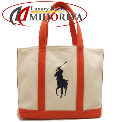RALPH LAUREN ラルフローレン トートバッグＭ キャンバス ナチュラル オレンジ レディース /253861【中古】