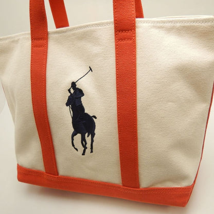 RALPH LAUREN ラルフローレン トートバッグＭ キャンバス ナチュラル オレンジ レディース /253861【中古】
