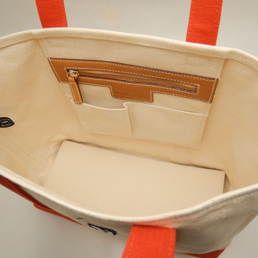 RALPH LAUREN ラルフローレン トートバッグＭ キャンバス ナチュラル オレンジ レディース /253861【中古】