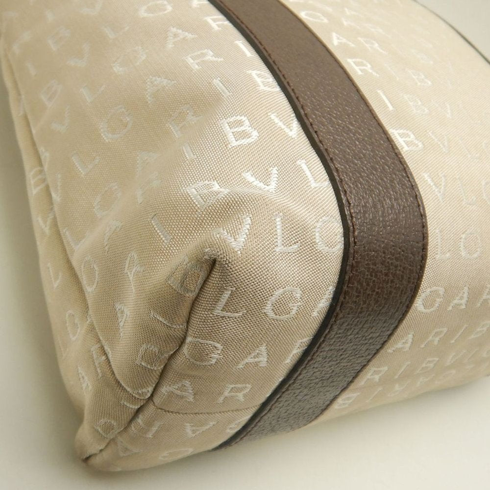 BVLGARI ブルガリ ロゴマニア 22279 トートバッグ キャンバスxレザー ベージュ ブラウン レディース /253870【中古】