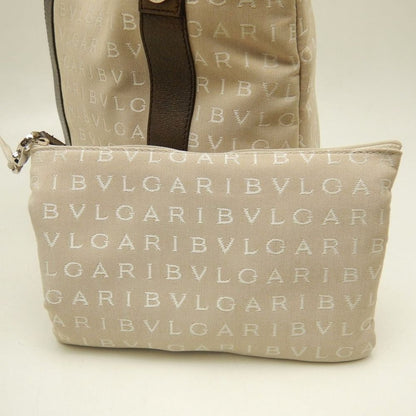 BVLGARI ブルガリ ロゴマニア 22279 トートバッグ キャンバスxレザー ベージュ ブラウン レディース /253870【中古】