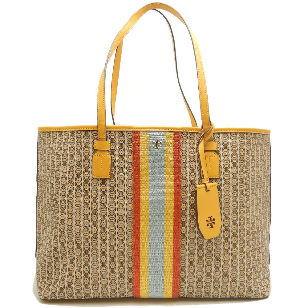 Tory Burch トリーバーチ ジェミニリンク トートバッグ コーティングキャンバス イエロー レディース /253871【中古】