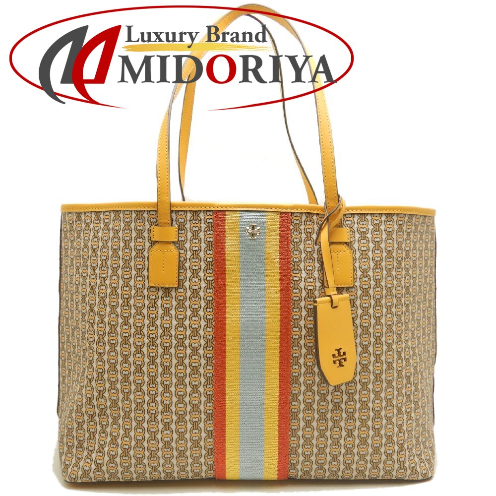 Tory Burch トリーバーチ ジェミニリンク トートバッグ コーティングキャンバス イエロー レディース /253871【中古】